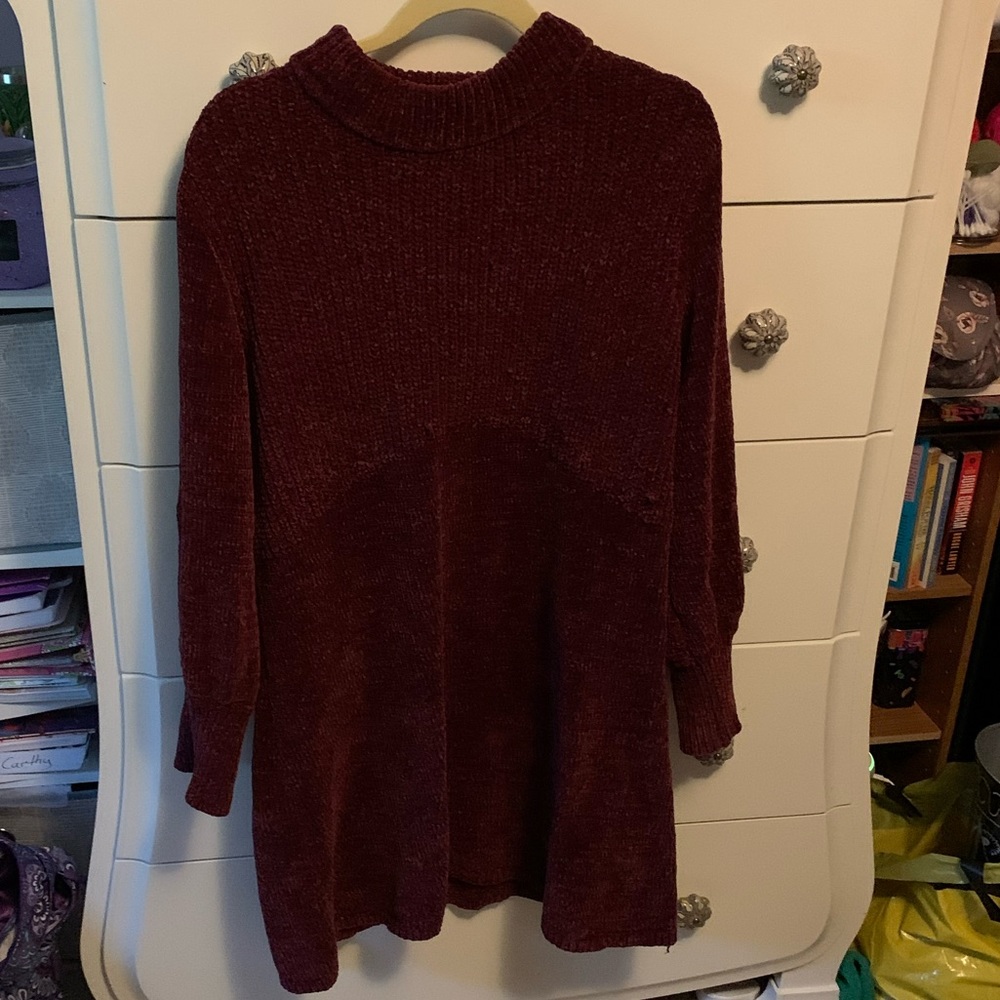Plum Colored Sweater Dress with Keyhole Back